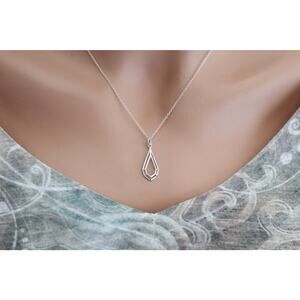 Sterling Silver Geometric Wire Teardrop Charm Necklace